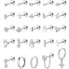 Jstyle 25 Pcs Hypoallergenic Earrings for Sensitive Ears Surgical Stainless Steel Earrings for Women Dainty Flat Back Earring Studs Hoop Cartilage Earring for Multiple Piercing-Single(Silver Tone-Clear CZ-25 Pieces)