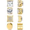 Jstyle 4 Pairs Stainless Steel Magnetic Stud Earrings for Men Women Gold CZ Non-Piercing Clip On Stud Earrings Set 6-8MM(6 MM)