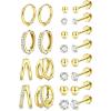 Jstyle Hypoallergenic 14K Gold Plated Stud Hoop Earrings for Women Men Surgical Stainless Steel Flat Back Earrings Small Huggie Hoops Cartilage Earring Set for Multiple Piercing Jewelry Gift for Women(14K Gold Plating)