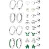 Jstyle Hypoallergenic 14K Gold Plated Stud Hoop Earrings for Women Men Surgical Stainless Steel Flat Back Earrings Small Huggie Hoops Cartilage Earring Set for Multiple Piercing Jewelry Gift for Women(Silver Plated-Green CZ)