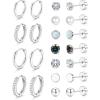 Jstyle Hypoallergenic Stud Hoop Earrings for Women Small Flat Back Surgical Stainless Steel Earrings for Sensitive Ears Trendy Silver Hoops Cartilage Earring Stacks Set Multiple Piercing Jewelry Gifts(Silver Tone – with Sterling Silver Post)