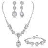 Jstyle Rhinestone Bridal Jewelry Set Necklace Bracelet Clip On Earrings for Brides Bridesmaid Cluster Crystal Teardrop Pendants Jewelry Set for Wedding Prom(Silver Tone)