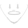 Jstyle Silver Plated Jewelry Set for Women Rhinestone Crystal Necklace Drop Earrings Link Bangle Bracelet Bridal Wedding Jewelry Sets for Brides Bridemaid Prom Costume Accessories(Silver Plated 2)