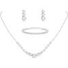 Jstyle Silver Plated Jewelry Set for Women Rhinestone Crystal Necklace Drop Earrings Link Bangle Bracelet Bridal Wedding Jewelry Sets for Brides Bridemaid Prom Costume Accessories(Silver Plated 1)
