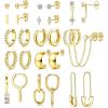 Jstyle Small Gold Hoop Earrings Set for Women, 14k Gold Plated Hoop Studs Earrings for Women, Hypoallergenic Dainty Gold Earrings for Gift(14K Gold Plated)