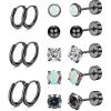 Jstyle Surgical Steel Earrings for Sensitive Ears Hypoallergenic 20G Stainless Steel Stud Hoop Earrings for Women Men Small Opal Ball CZ Surgical Steel Flat Back Earrings Cartilage Earrings Hoop Stud(Black)