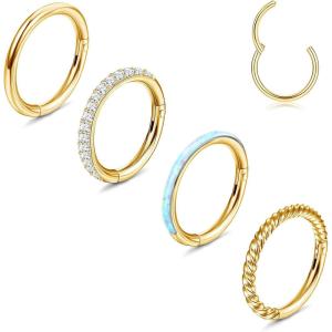 Jstyle 14G Belly Button Ring 316L Surgical Steel Belly Rings Hoop for Women Clear CZ Opal Clicker Hoop Belly Button Rings Gold Silver Small Navel Belly Body Piercing Jewelry 8mm 10mm 12mm(Gold Tone)