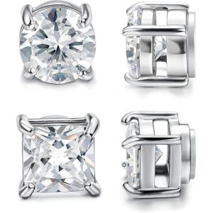 Jstyle 2 Pairs Stainless Steel Magnetic Stud Earrings for Men Women Non-piercing CZ Hypoallergenic 5-8MM(7mm)