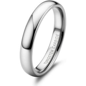 Jstyle 2mm 4mm 6mm 8mm Tungsten Rings for Men Women Hypoallergenic Wedding Band Rings Gold/Silver Domed High Polish Comfort Fit Size 6-12 Not Tarnished(Silver-4mm)
