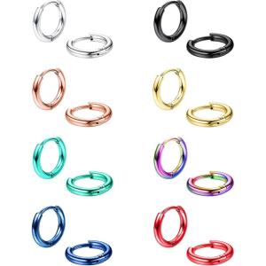 Jstyle 8 Pairs 316L Surgical Stainless Steel Small Hoop Earrings for Men Women Hypoallergenic Huggie Hoop Earrings Cartilage Helix Lobes Sleeper Hoop Earrings Set 18G 20G 8mm/10mm/12mm/14mm(Inner Diameter 10mm (20G))