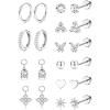 Jstyle Small Gold Stud Hoop Earrings for Women 14K Gold Hypoallergenic Surgical Steel Earrings for Sensitive Ears Silver Flat Back Cartilage Earring Stacks with Charms for Multiple Piercing Jewelry(Silver Tone)