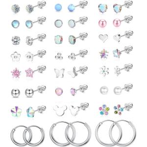 Jstyle 24 Pairs Hypoallergenic Screw Back Earrings for Girls Women Surgical Steel Tiny Heart Flower Flat Back Stud Earrings Cute Hoop Earrings Jewelry Set(Screw Back Earrings)