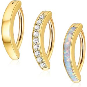 Jstyle 3Pcs 14G Clicker Belly Button Ring for Women – Gold 316L Surgical Steel, Cute CZ Opal Small Hoop, Simple Reverse Navel Piercing Jewelry(Gold)