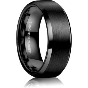 Jstyle Tungsten Mens Wedding Band 8MM Wedding Ring for Men Matte Surface – Beveled Polished Edge Anniversary Promise Rings, Men Ring Jewelry Comfort Fit Size 6-14(Black-8MM)