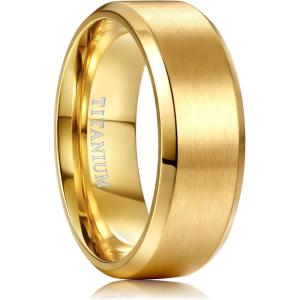 Jstyle Titanium Wedding Ring for Men – 6MM/8MM Hypoallergenic Lightweight Mens Wedding Bands with Zero Maintenance Brushed Surface Polished Edges Mens Engagement Ring Comfort Fit Size 7-13(8MM Gold Tone)