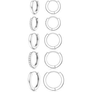 Jstyle Small Gold Hoop Earrings for Women Hypoallergenic Sterling Silver Earrings for Sensitive Ears Non Tarnish 14K Gold Plated Huggie Hoops Cartilage Earring Stacks Set for Multiple Piercing Jewelry(Silver Tone)